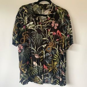 Leaf Print Mens Short Sleeve Casual/Classy Buttoned Shirt